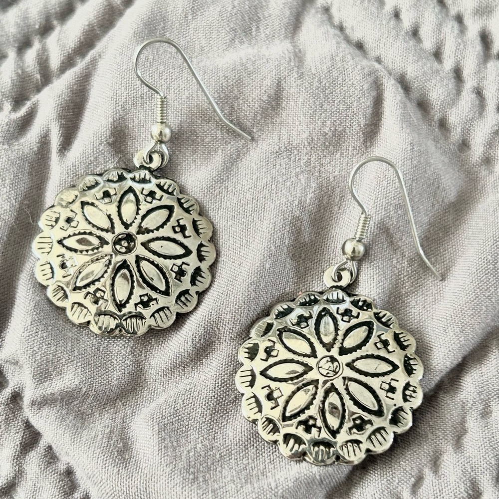 A. Buyer Silver Medallion Earrings